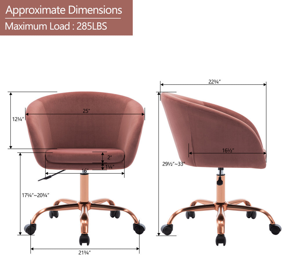 Modern Velvet Swivel Barrel Rolling Chair, Pink