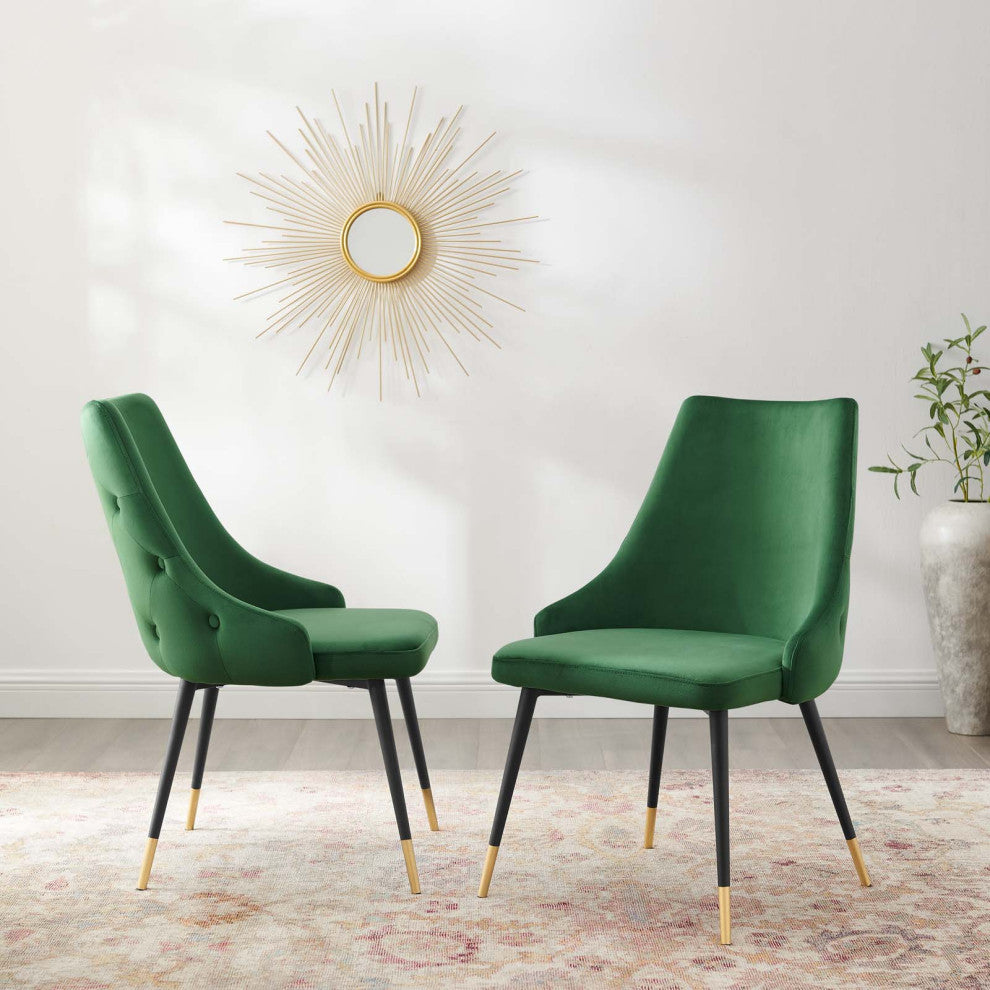 Side Dining Chair, Set of 2, Velvet, Green, Cafe Bistro Restaurant Hospitality