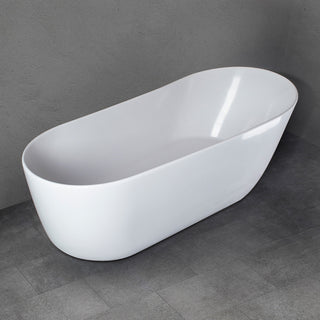 Vanity Art Solid Surface Resin Stone Freestanding Bathtub, Glossy White, 59"x29.5"