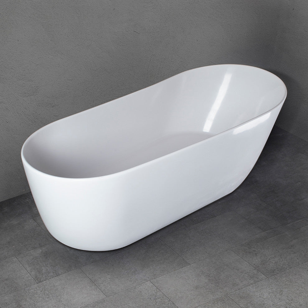 Vanity Art Solid Surface Resin Stone Freestanding Bathtub, Glossy White, 59"x29.5"