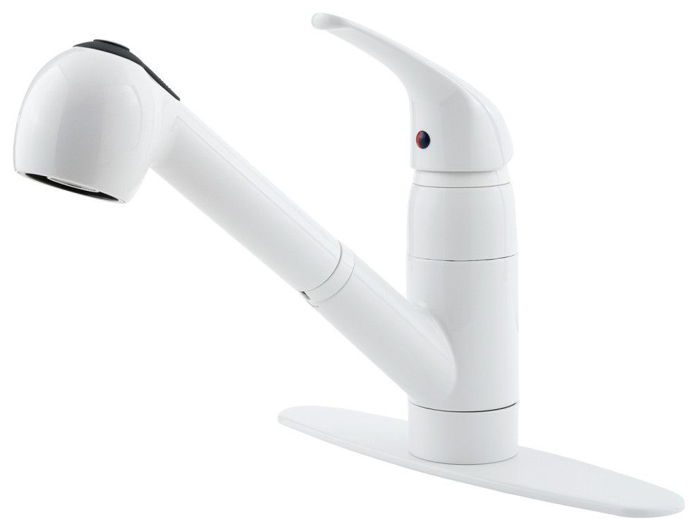 Pfirst Series 1-Handle Pull-Out Kitchen Faucet, White