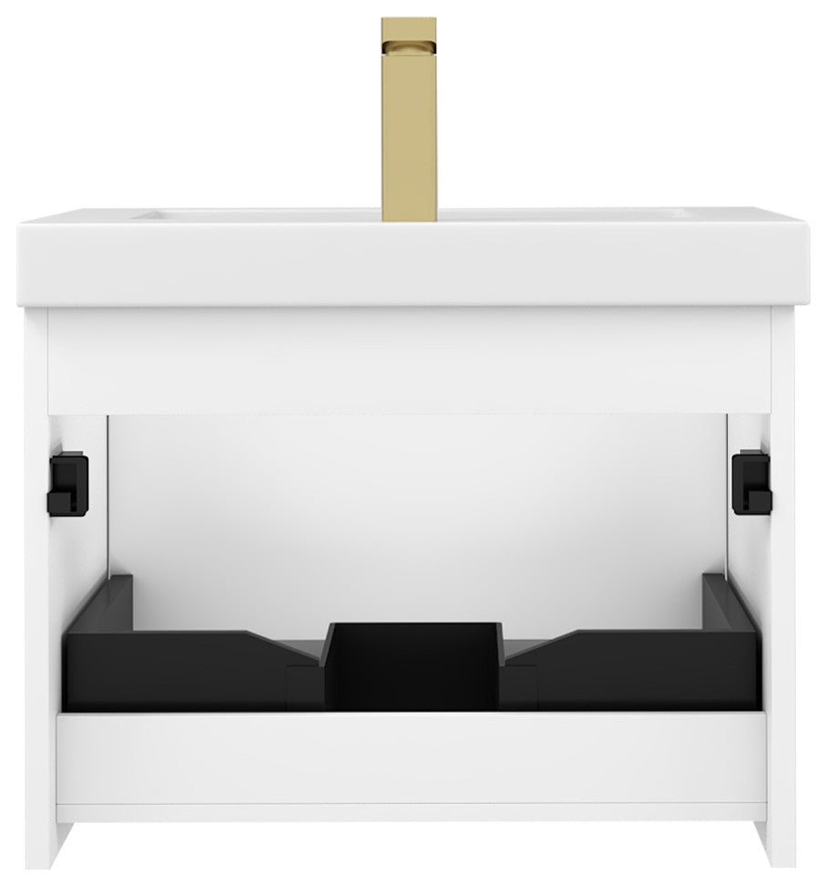 Floating Bathroom Vanity with Sink, Wall Mounted Vanity, White, 24" W/ Sink