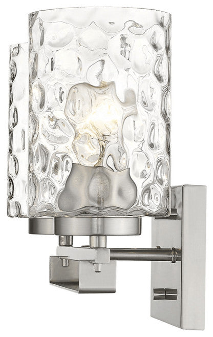 Silver Metal and Pebbled Glass Two Light Wall Sconce