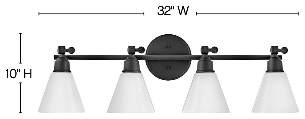 Hinkley Arti 10" Large Adjustable Four Light Vanity, Black