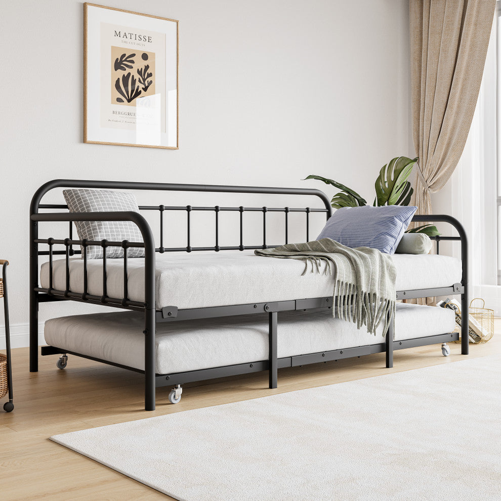 Gewnee Twin Size Metal Daybed Frame with Trundle