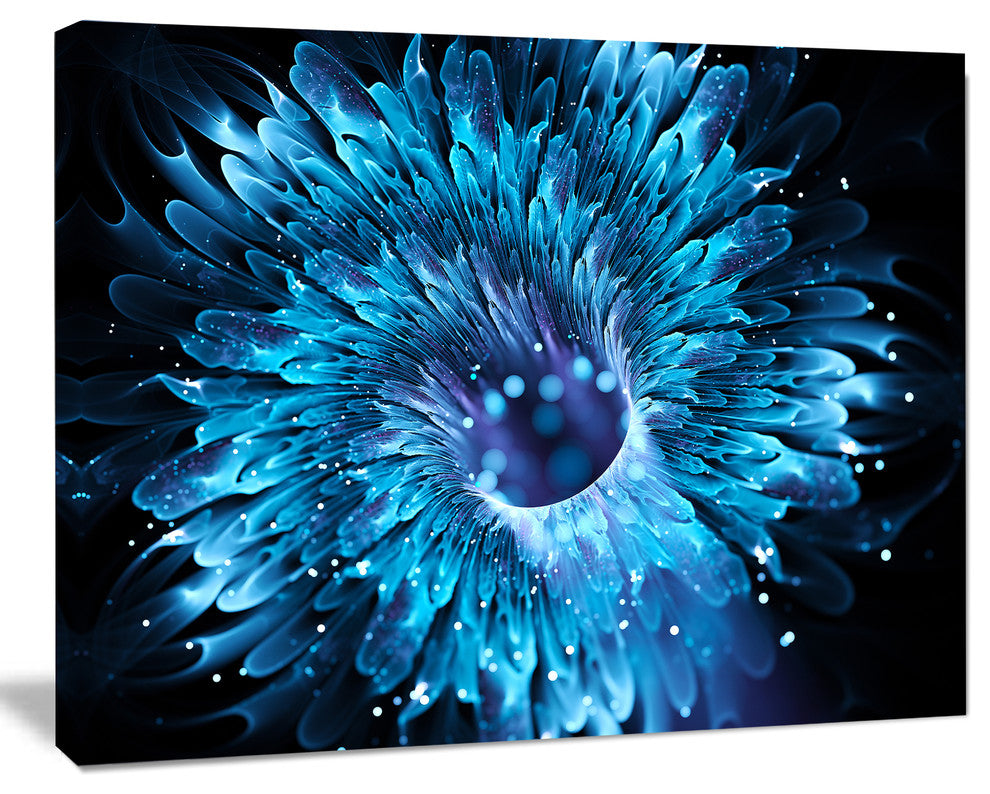 Blue Magical Wormhole Fractal, Large Abstract Canvas Wall Art, 20"x12"