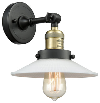 Halophane 1-Light Sconce, Black Antique Brass, Matte White Halophane