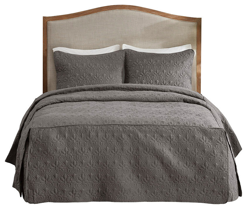 Madison Park Quebec 3 Piece Fitted Bedspread Set, Dark Grey