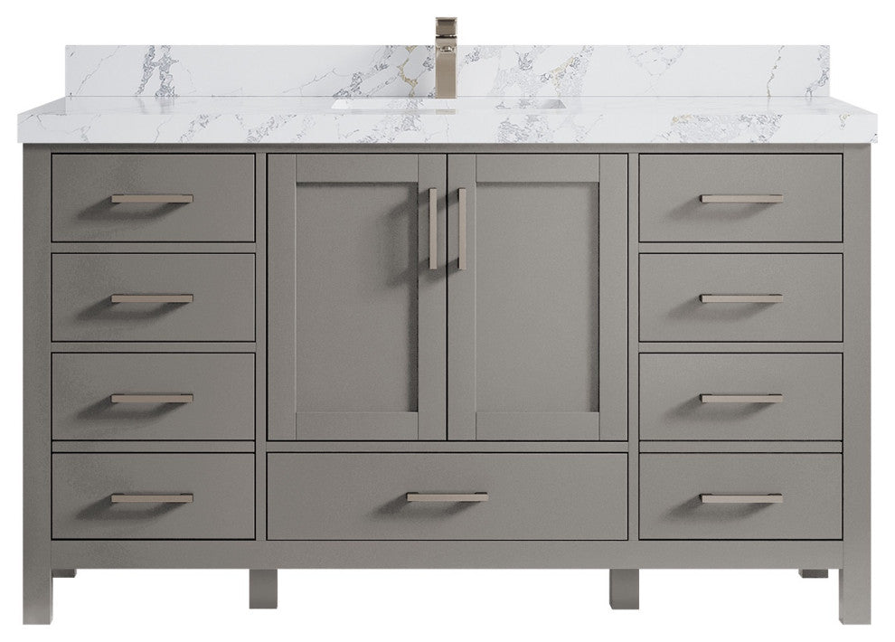 Malibu 60 Single Sink Vanity in Elephant Skin Gray 2" Calacatta Poanazzo
