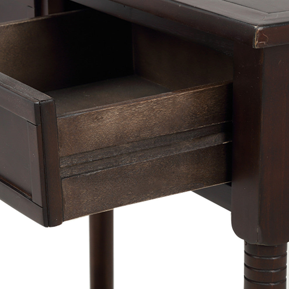 TATEUS Espresso Finish Solid Wood Console Table With Drawers, Espresso