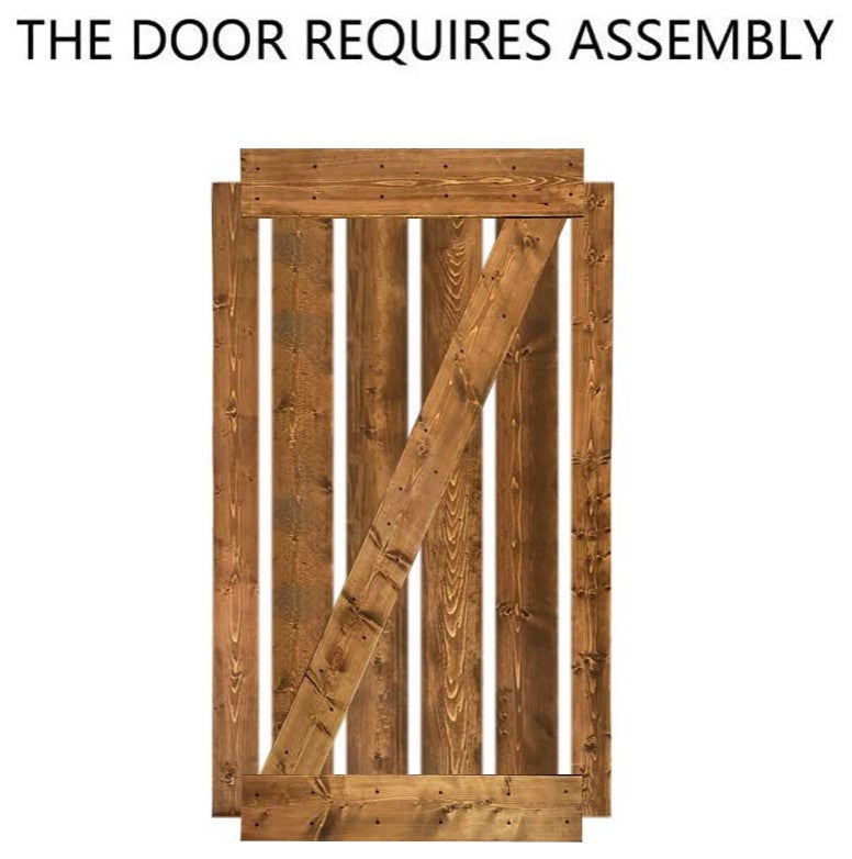 Stained Solid Pine Wood Sliding Barn Door, Walunt, 24"x84", Z Bar