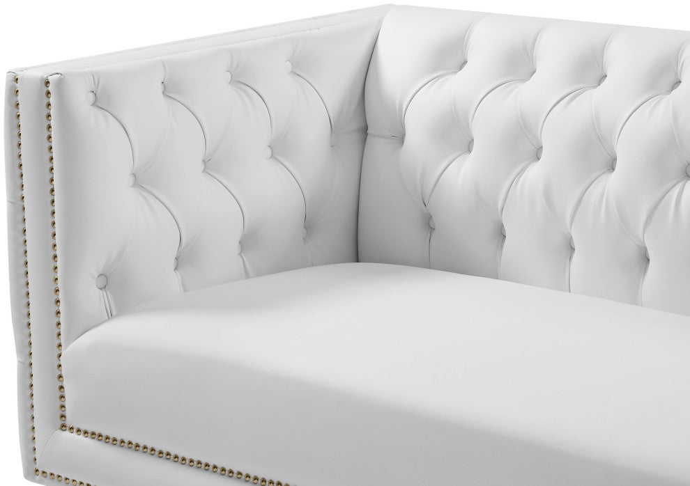 Michelle Fabric Upholstered Chair, Gold Iron Legs, White, Vegan Leather, Loveseat