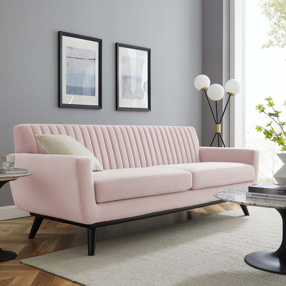 Engage Channel Tufted Performance Velvet Sofa Pink