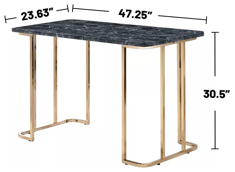 Faux Marble Top Writing Desk in Gold and Black