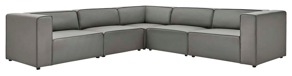 Sectional Sofa Set, Faux Vegan Leather, Gray, Modern, Lounge Hospitality