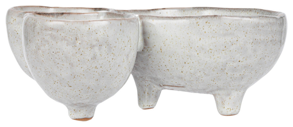 Stoneware Footed Serving Dish With 3 Sections, Cream