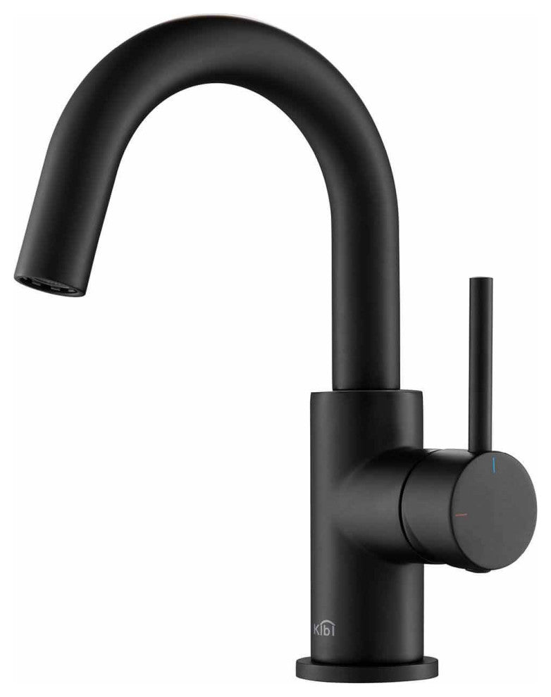 Circular Single Handle High-arc Bathroom Sink Faucet With Drain, Matte Black