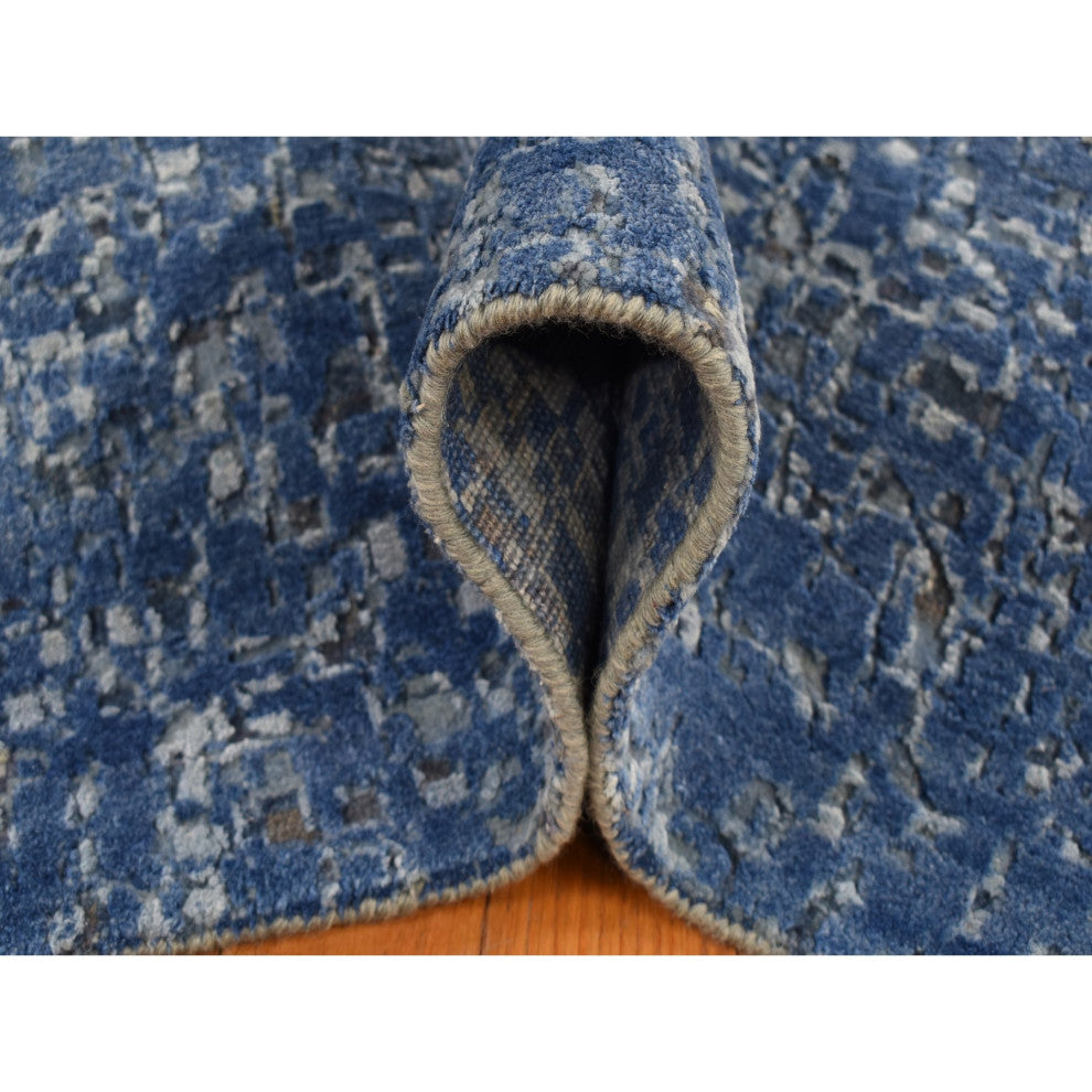 Yale Blue Wool and Silk Modern Gradation Design Hand Knotted Rug 10'x14'