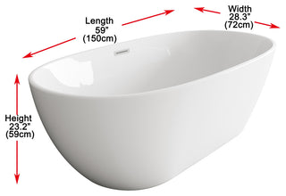Aaron 59" Soaking Bathtub, Glossy White With Brushed Nickel Trim