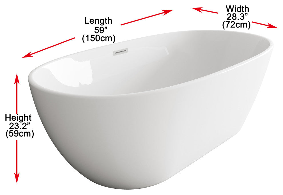 Aaron 59" Soaking Bathtub, Glossy White With Brushed Nickel Trim