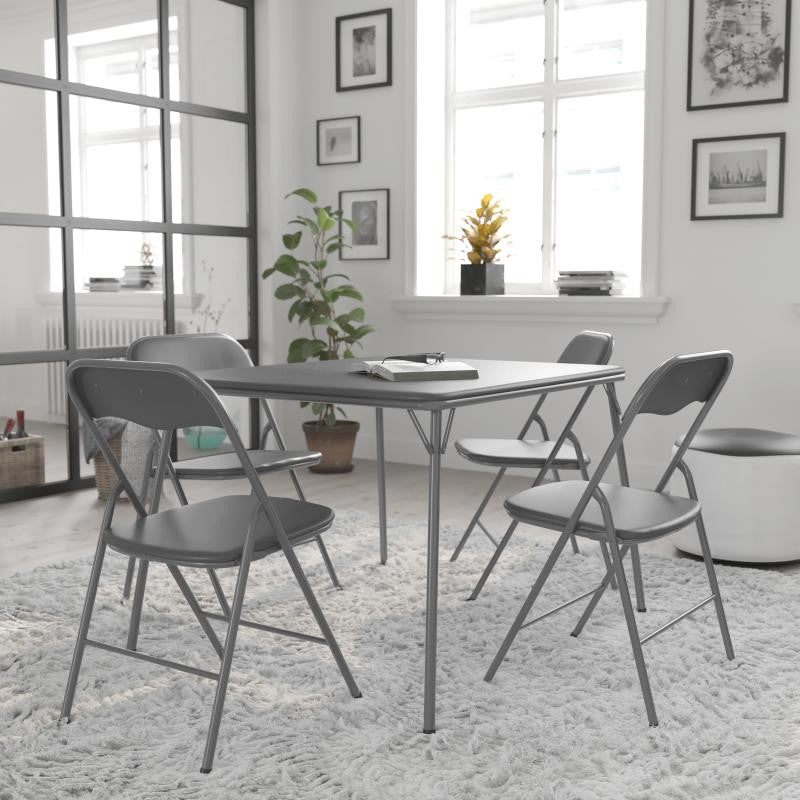 5 Piece Folding Card Table and Chair Set, Gray