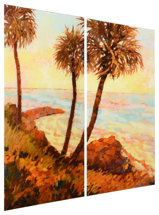 "Palm Breeze" Frameless Free Floating Tempered Glass Panel Graphic Wall Art Set