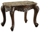 Benzara BM177648 Wooden End Table with Marble Top in Antique Oak Brown