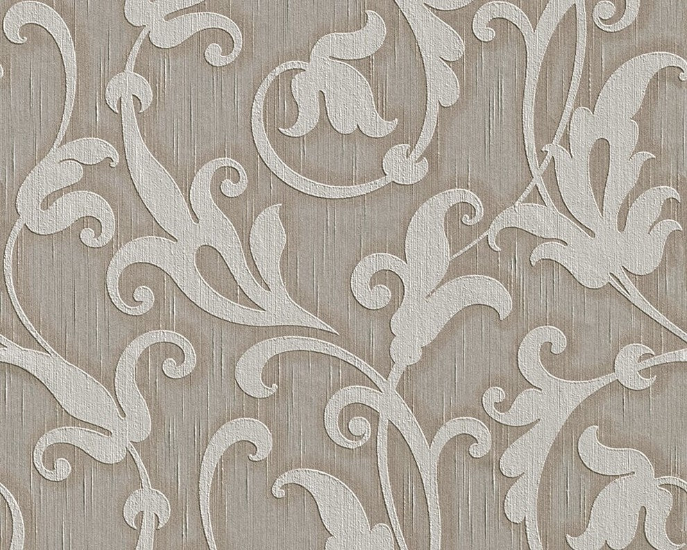 Tessuto, Baroque Fabric Gray Wallpaper Roll, Wall Decor Accent