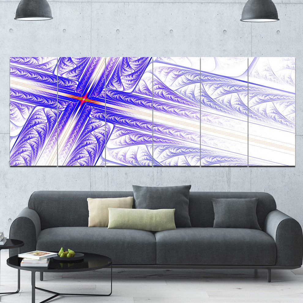 Blue Fractal Cross Design, Abstract Canvas Art Print, 70"x28", 6 Panels