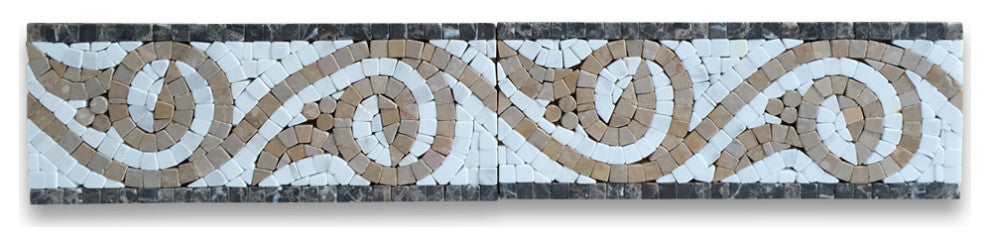 Marble Mosaic Border Bathroom Listello Tile Garden Gold 4x9.8 Tumbled, 1 piece