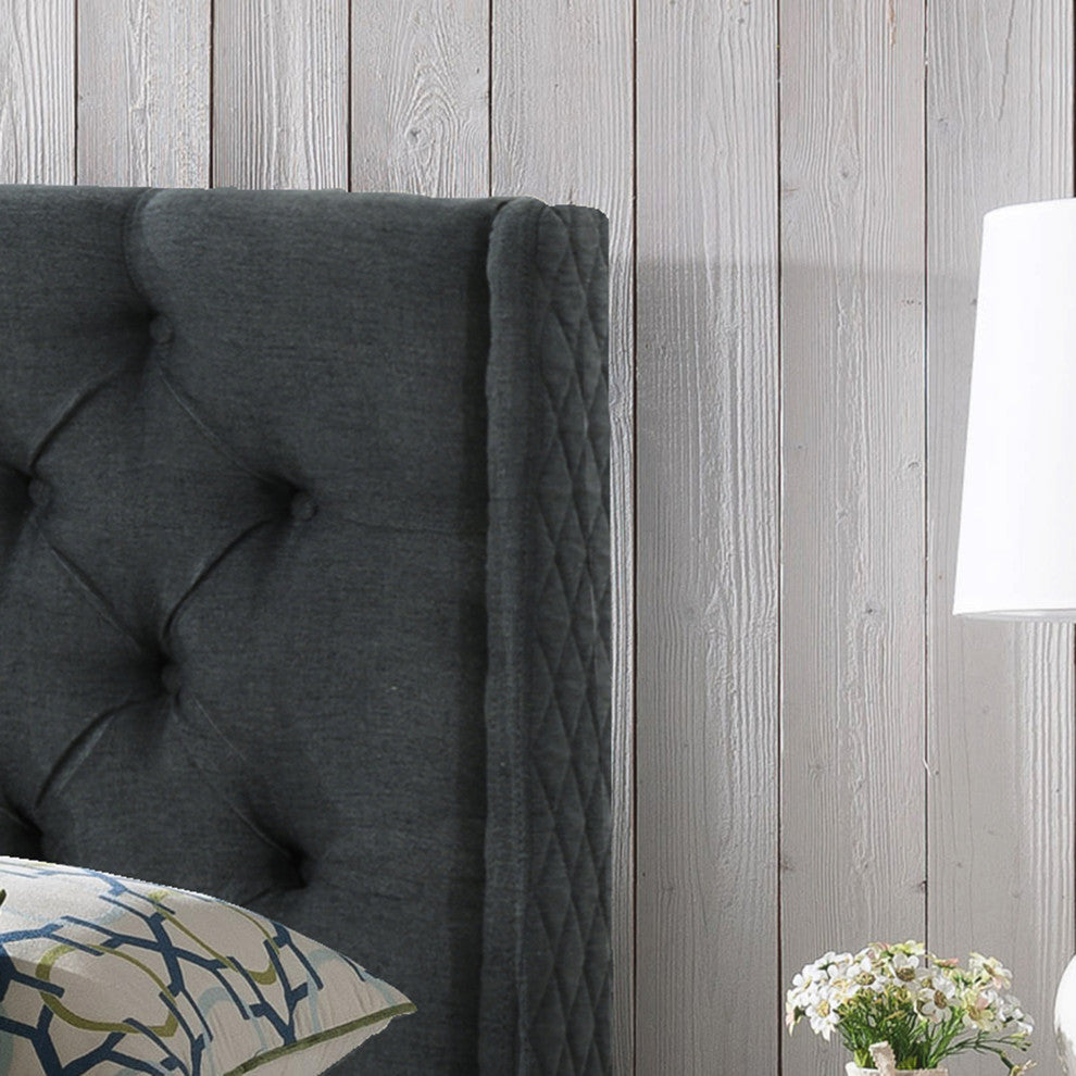 GDF Studio Lidia Wingback Queen/Full Tufted Fabric Headboard, Dark Gray