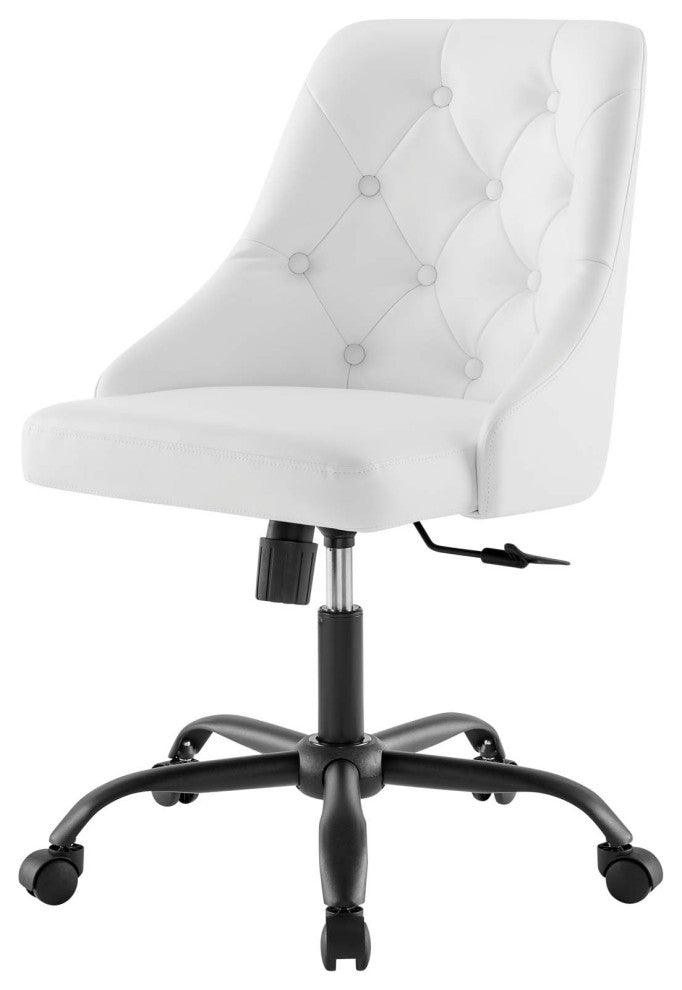 Computer Work Swivel Tufted Chair, Faux Vegan Leather, Black White, Home Office