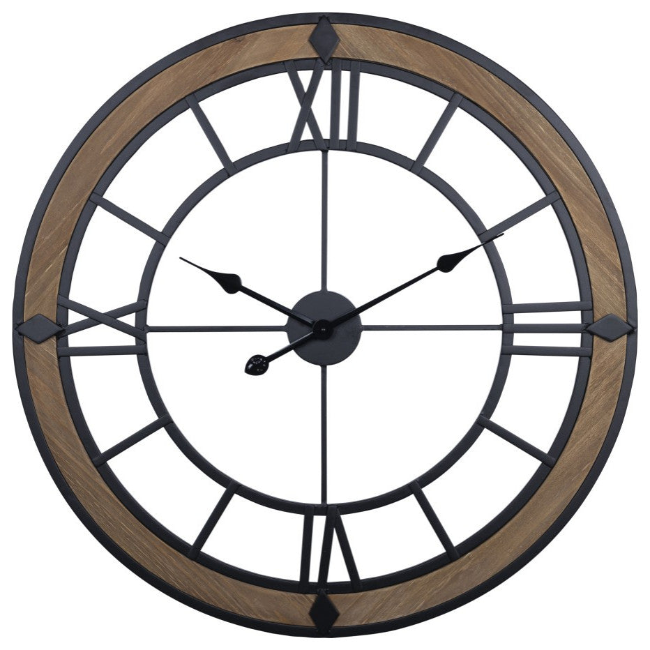 Industrial Wood and Metal Wall Clock