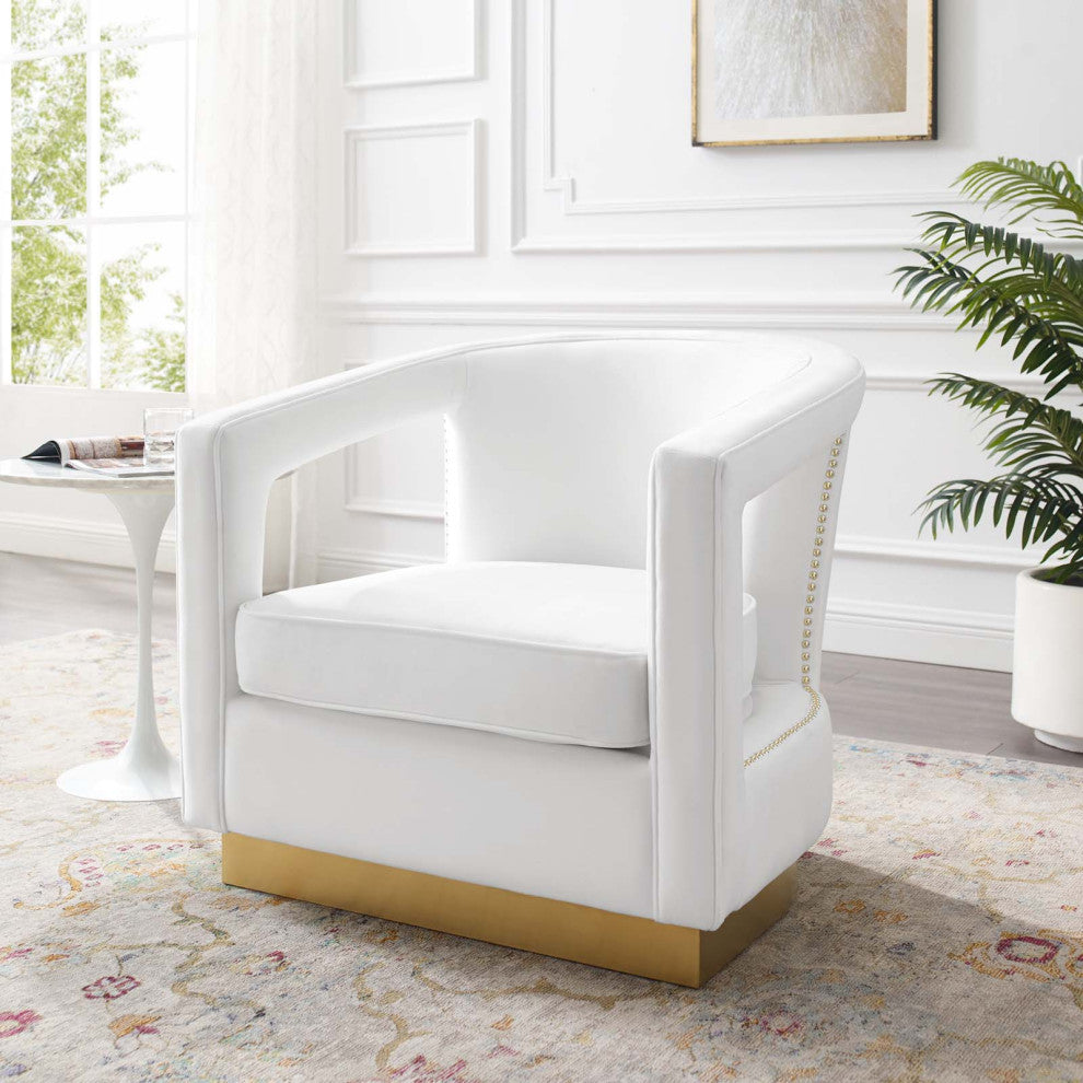 Armchair Accent Chair, Velvet, White, Modern, Living Lounge Hotel Hospitality