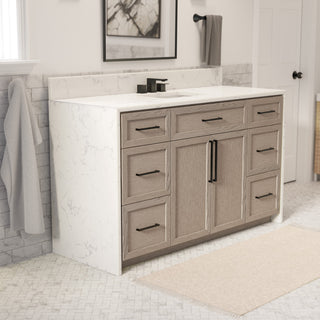 Palisade 60" Bathroom Vanity, Gray Oak, Engineered Marble, Single