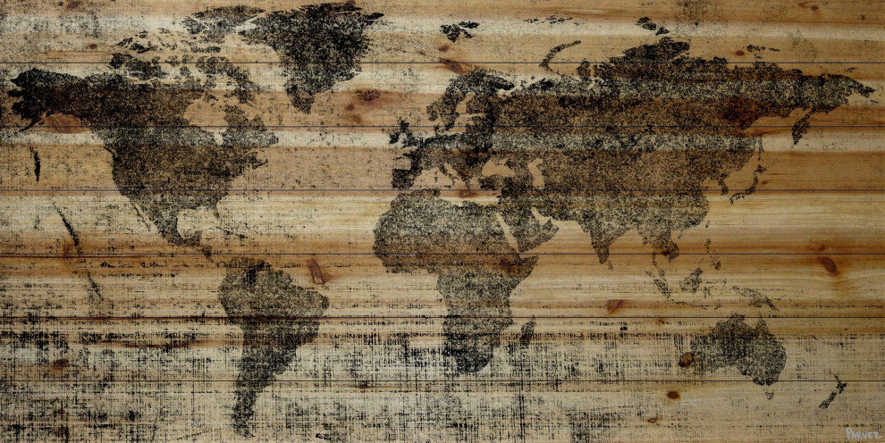 "Lost in the World" Painting Print on Natural Pine Wood, 24"x12"