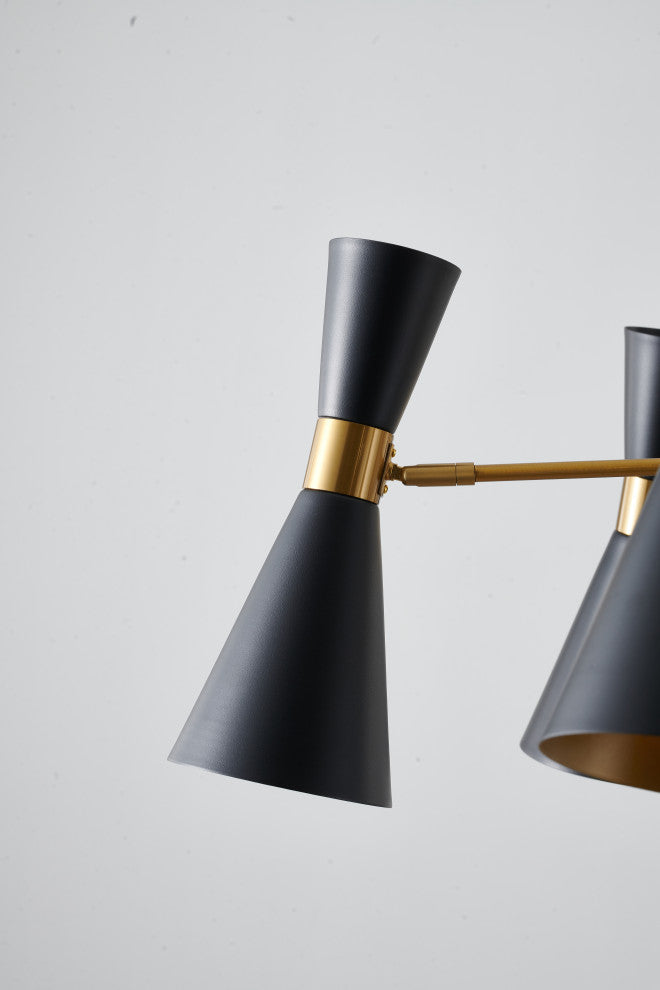 6-Light Gold Chandelier With Black Cone Shades