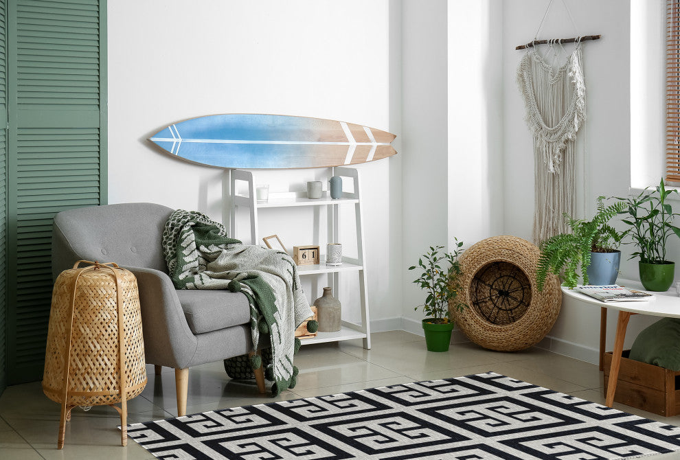 Greek Key Patterned Chenille Rug