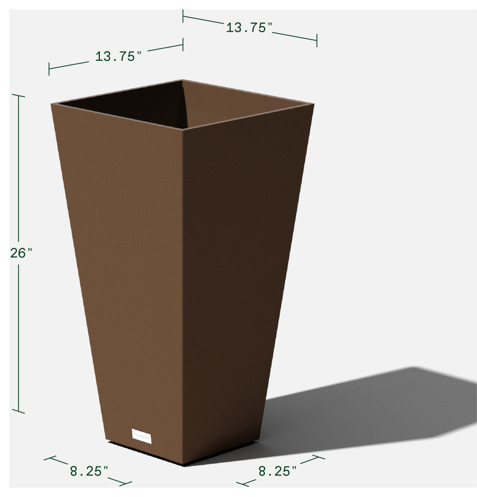 Midland Tall Square Planter, Espresso, 26'', 2 Pack
