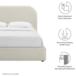 Keynote Upholstered Fabric Curved Full Platform Bed, Heathered Weave Ivory