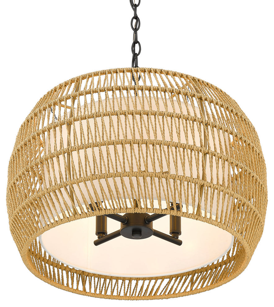 Everly 4 Light Chandelier With Natural Rattan Shade