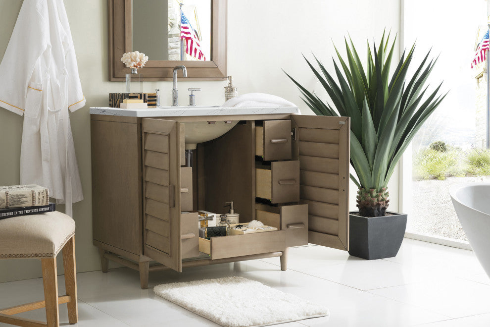James Martin 620-V36-WW-3ENC 36" Whitewashed Walnut Single Vanity + Quartz Top