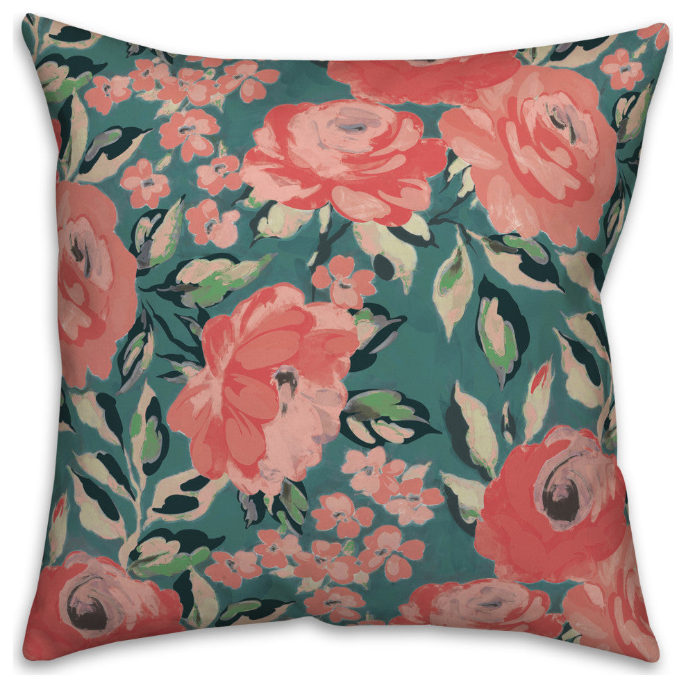 Pink and Red Flowers 18x18 Indoor / Outdoor Pillow
