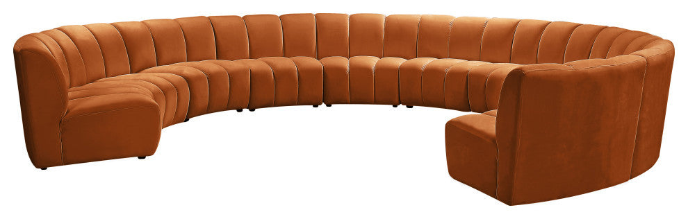 Infinity Channel Tufted Velvet Modular Chair, Cognac, 10 Piece