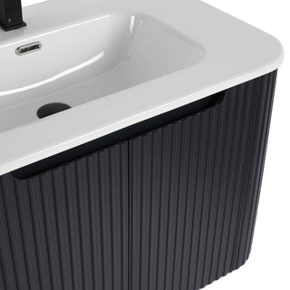 Caskvalley Bath Vanity, Straight Fluted Design Sink Included, Carbon Black, 30"