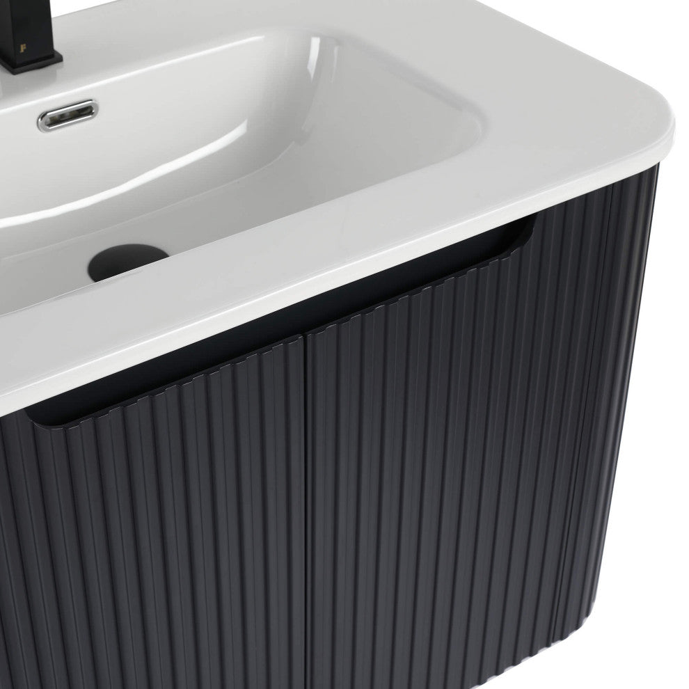 Caskvalley Bath Vanity, Straight Fluted Design Sink Included, Carbon Black, 30"