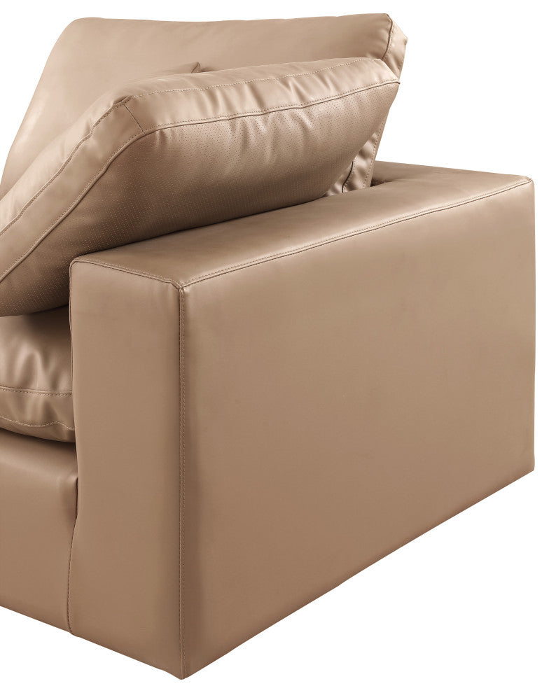 Comfy Upholstered U-Shaped Modular Sectional, Tan, 7-Piece: 3 Armless Chair, 3 Corner Chair, 1 Ottoman, Vegan Leather