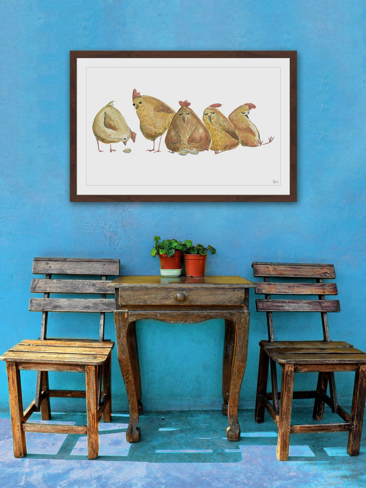 "Guarding Hens" Framed Painting Print, 30"x20"