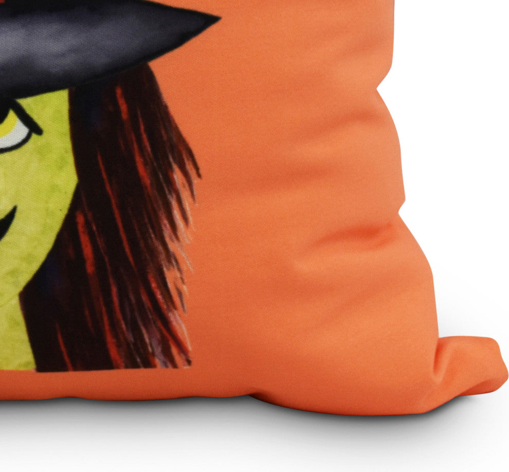 Witches Hat 16" Orange Halloween Print Decorative Throw Pillow
