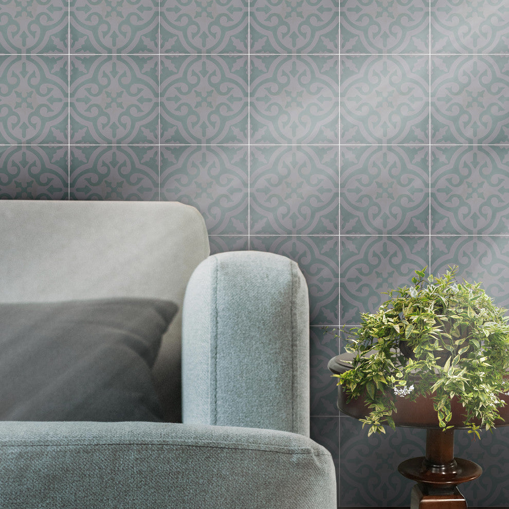 8"x8" Argana Handmade Cement Tile, Green/Gray, Set of 12